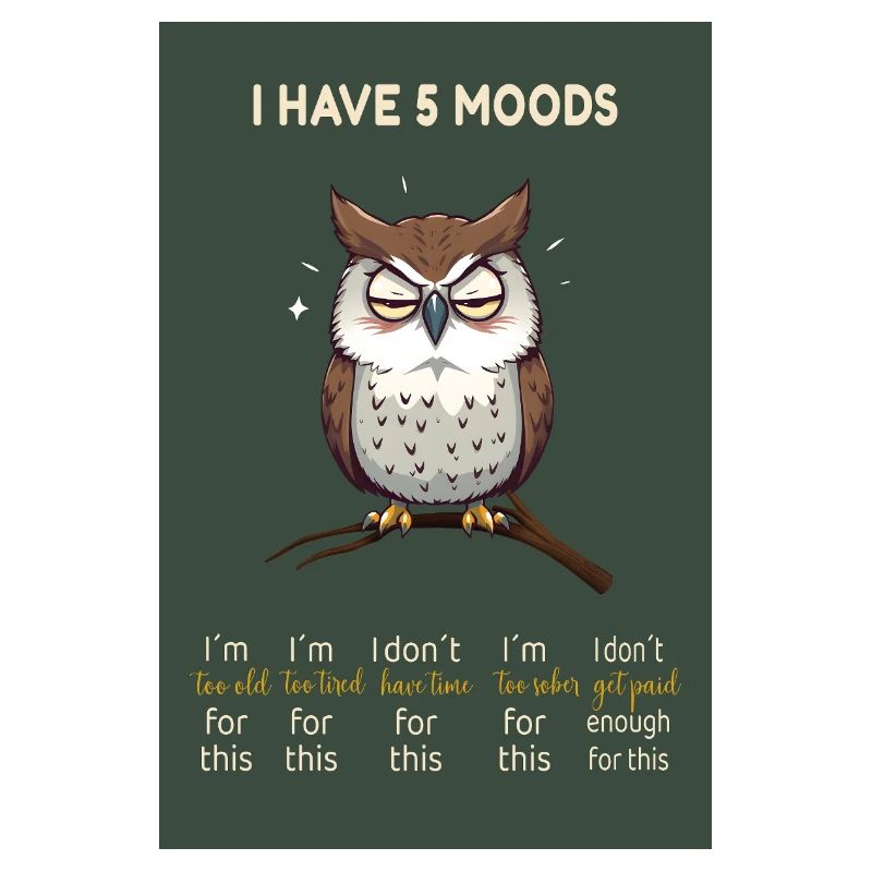 Witziges Eulenmotiv mit dem Spruch -I Have 5 Moods