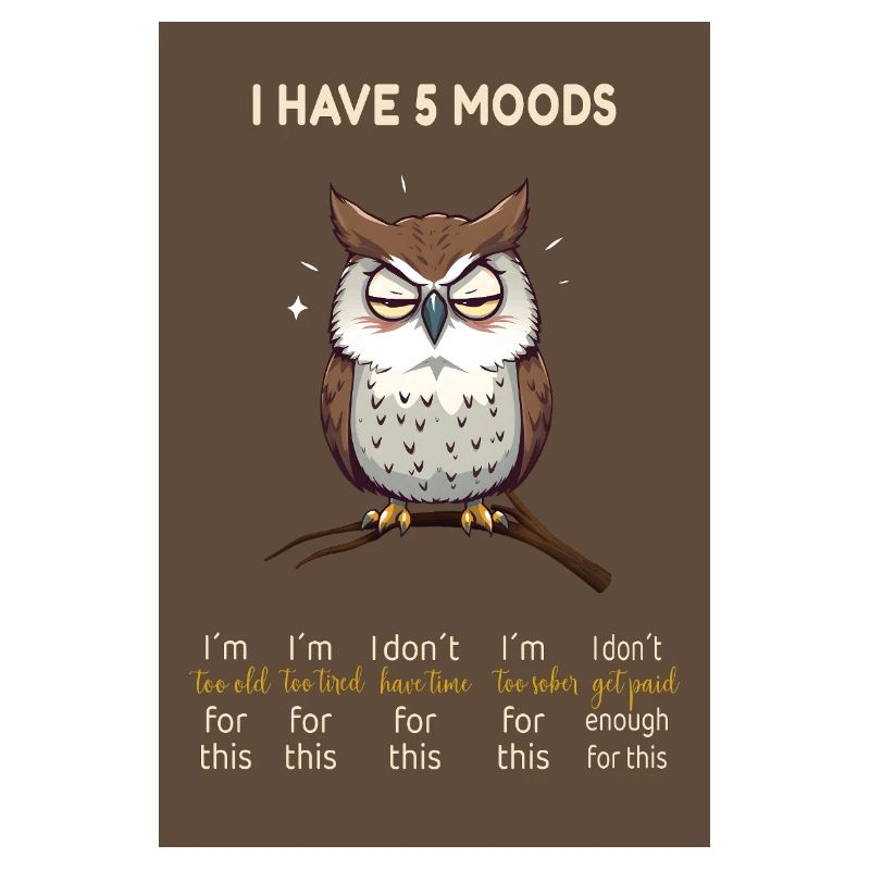 Grumpy Owl – I Have 5 Moods Funny Design