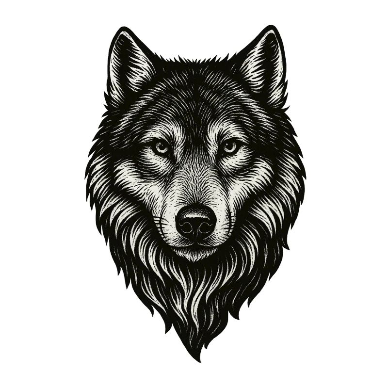 W Wolf Head Line Art Black & White
