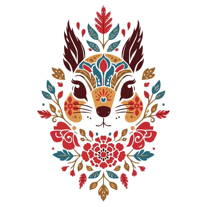Blumen Eichhörnchen Kopf Folk-Art