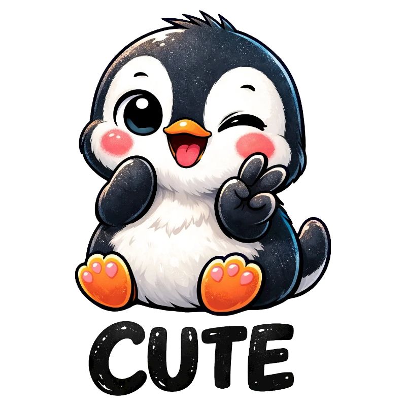 Dessin animé mignon timide de pingouin Chibi Peace