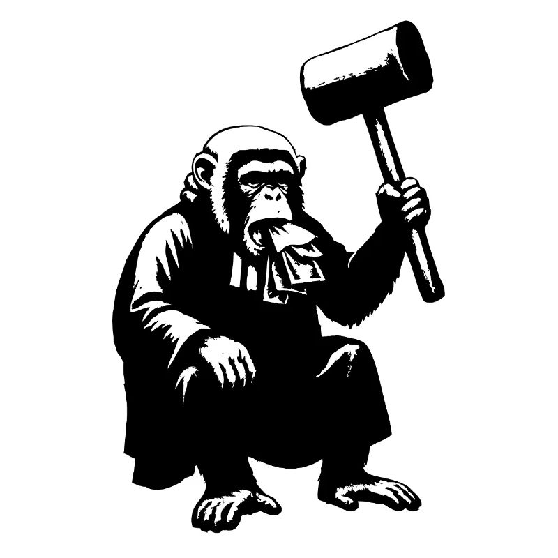 Singe juge avec un marteau géant