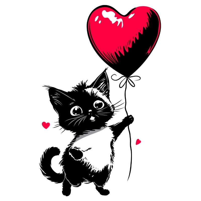 Cat with Heart Balloon - Heartful Creatures