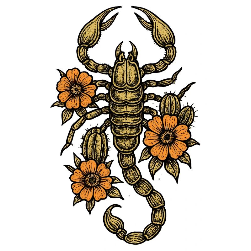 Scorpion ancien avec des fleurs