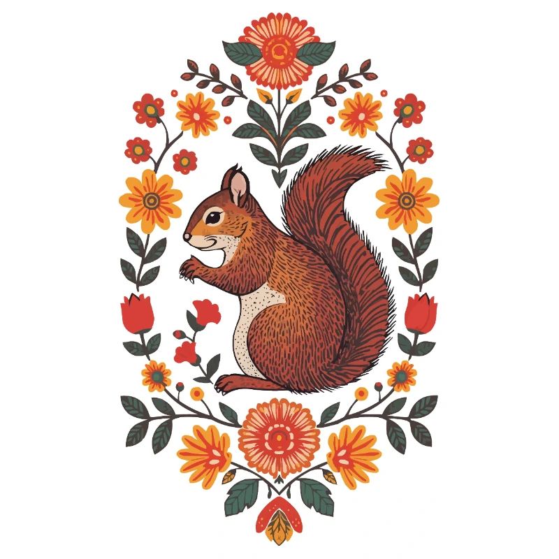 Écureuil dans une couronne de fleurs