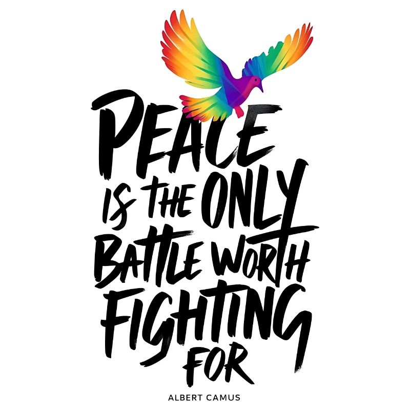 Fiery Rainbow Dove with Peace Text