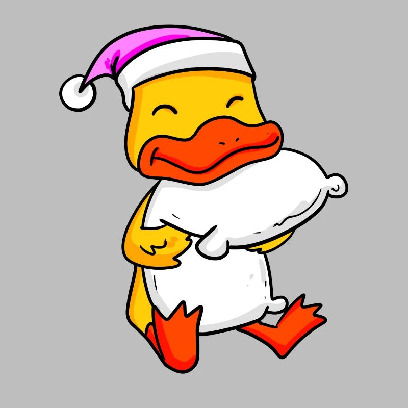 Duck with pillow and sleeping cap
