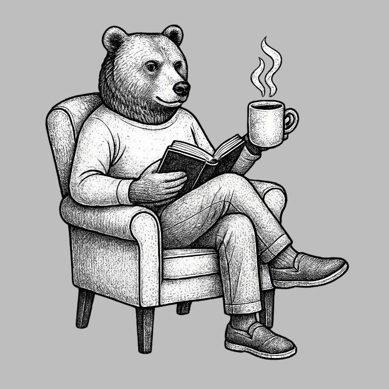 Bear Reader with Book and Mug