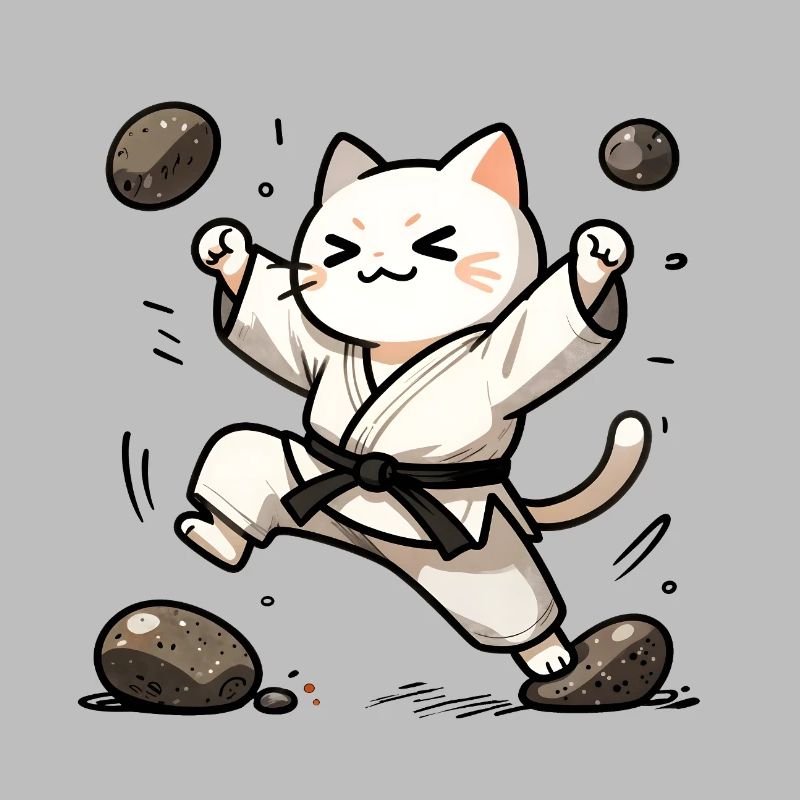 Karate Cat in White Gi
