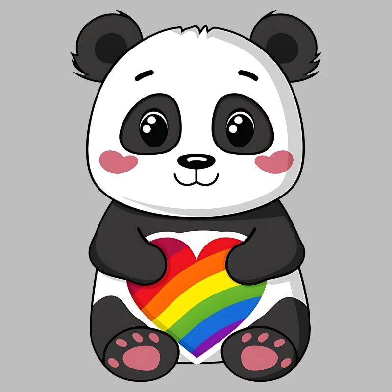 Panda-Karikatur mit einem Pride-Regenbogenherz