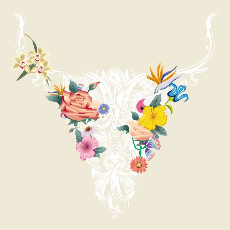 Crâne de taureau avec des fleurs