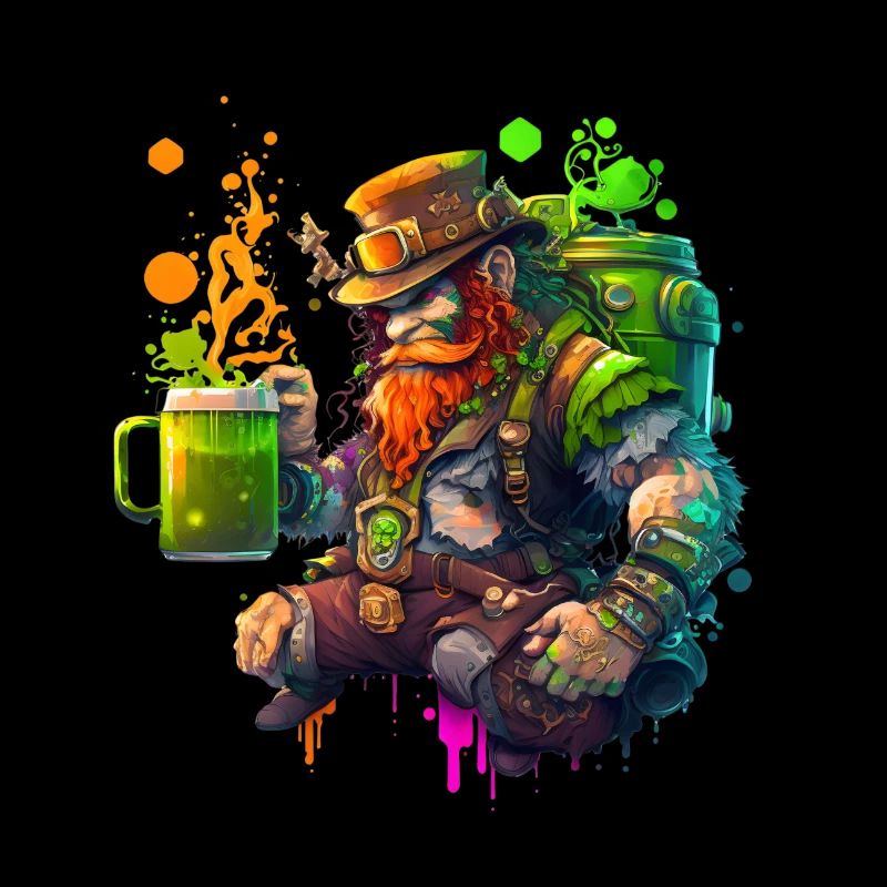 Steampunk Leprechaun with hat and barrel