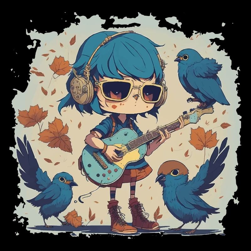 Mädchen mit Gitarre im Herbst