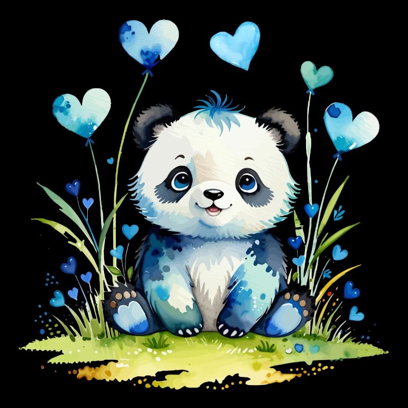 Panda mignon dans la forêt du cœur