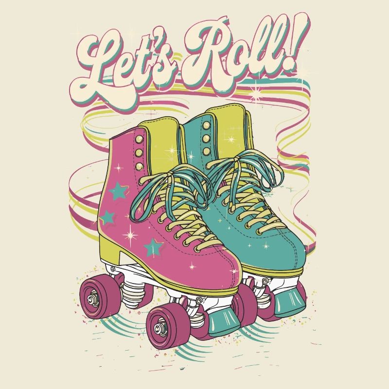 Let's Roll Buntes Retro-Rollschuh-Design