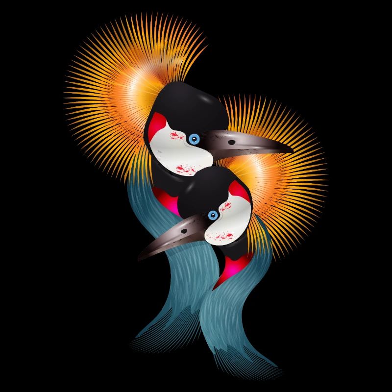 Two ornate crowned cranes in harmony