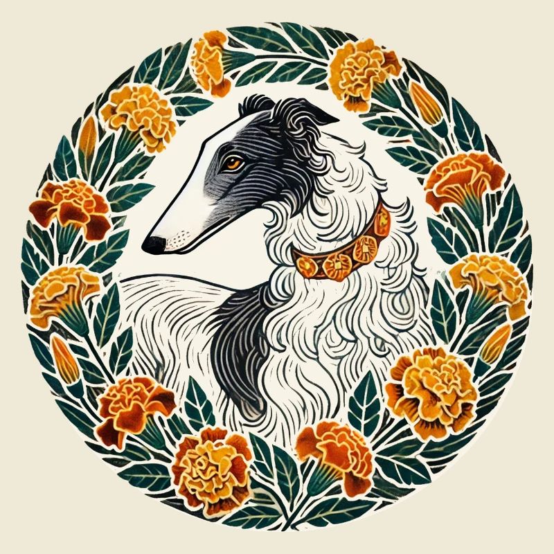 Lévrier élégant avec couronne de fleurs