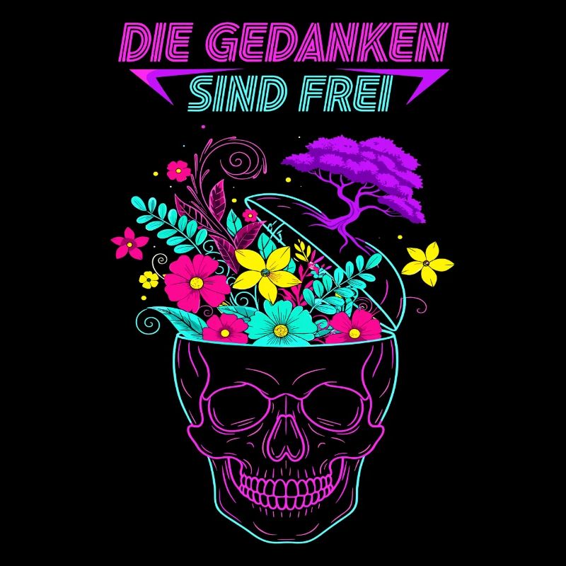 Neon Blumen Schädel - Gedanken sind Frei 