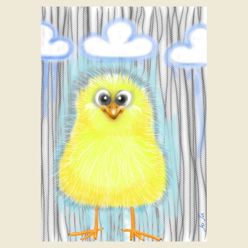 Cute yellow duckling in rain