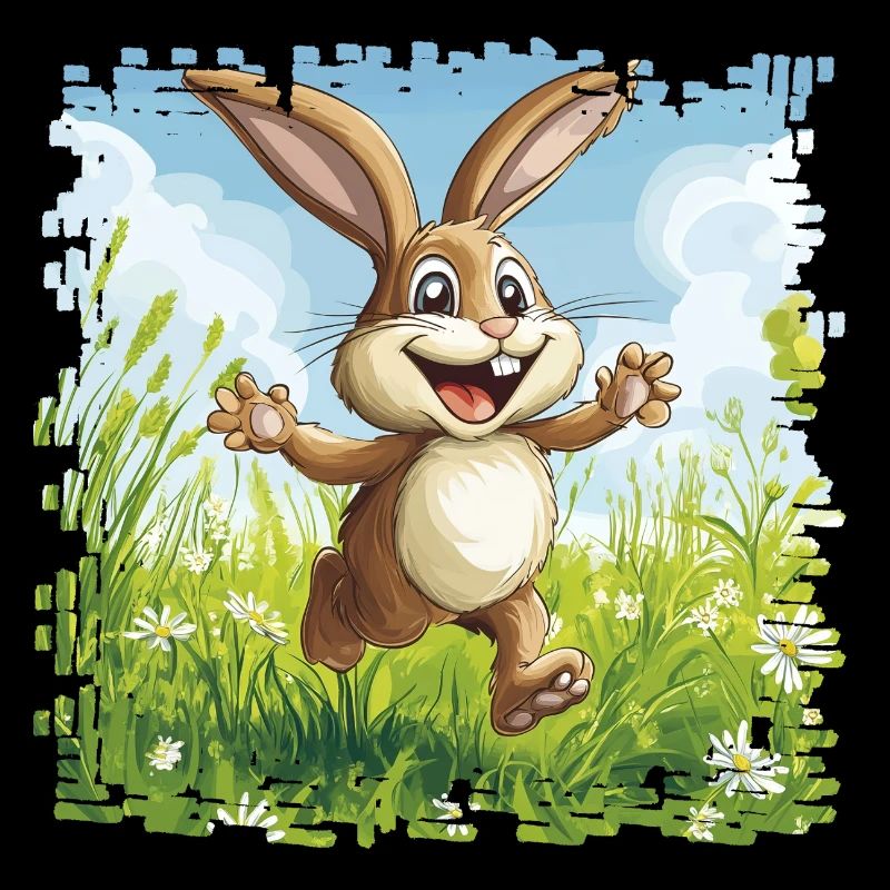Cheerful bunny in spring meadow