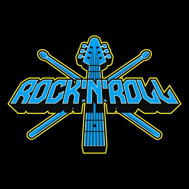 Rock'n'Roll-Gitarre und Drumsticks 3D-Logo
