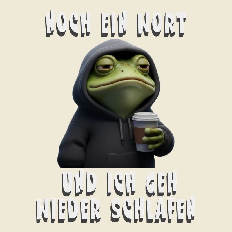 Grumpy Frog with Coffee Cartoon