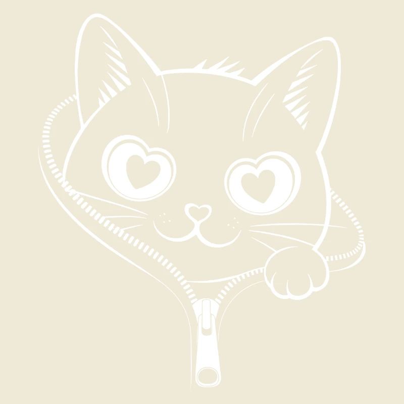 Chat à fermeture éclair mignon - Kawaii Heart Eyes Kitty