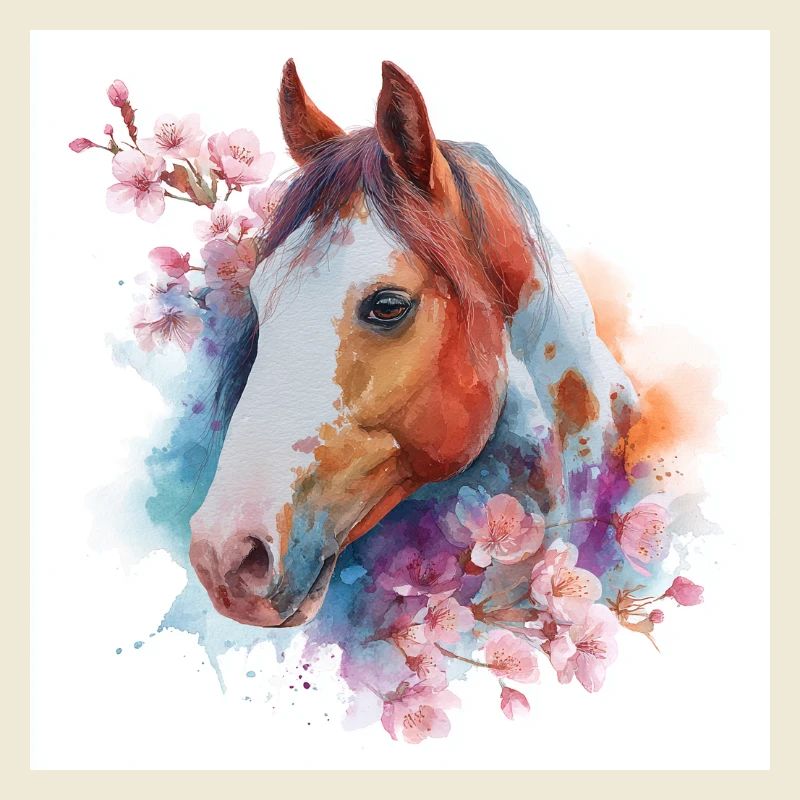 Cheval aquarelle avec des fleurs