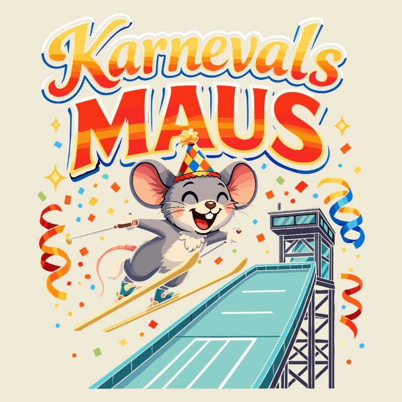 Saut à ski de souris de carnaval drôle