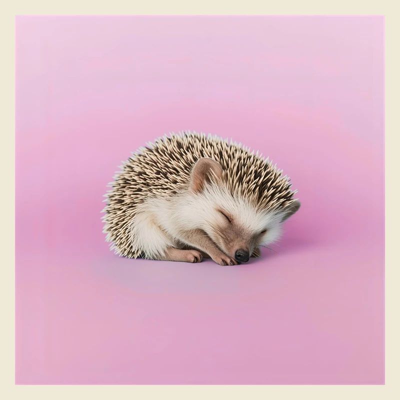 Sleeping hedgehog on pasty pink background