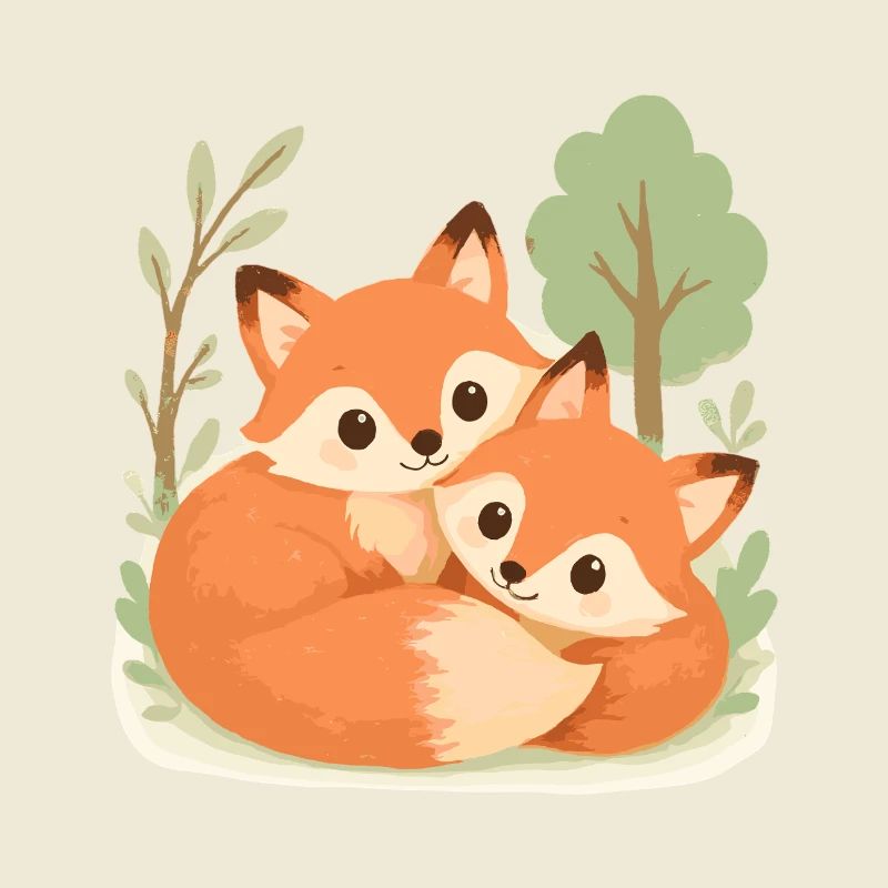 Couple de renards mignons dans la forêt