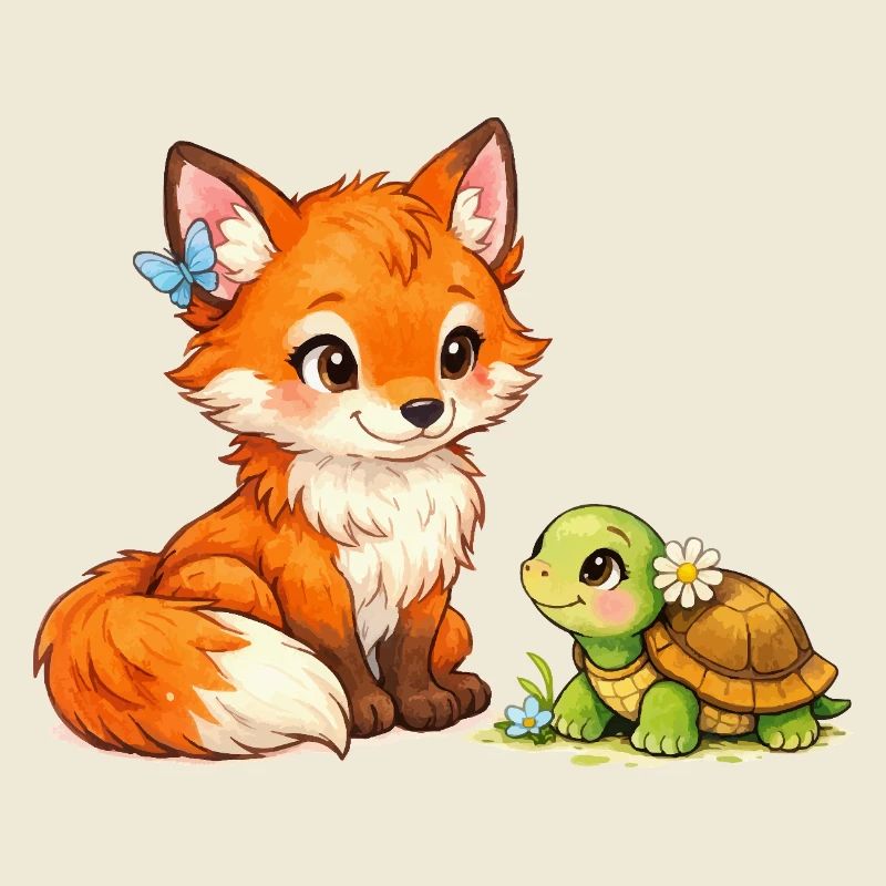 Fox and a cute turtle