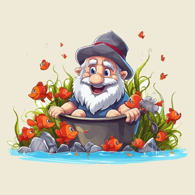 Nain dans le pot de bain près de l’étang