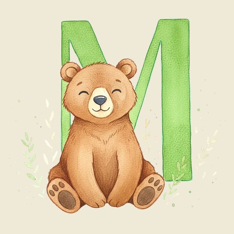 Ours devant le vert M – style aquarelle