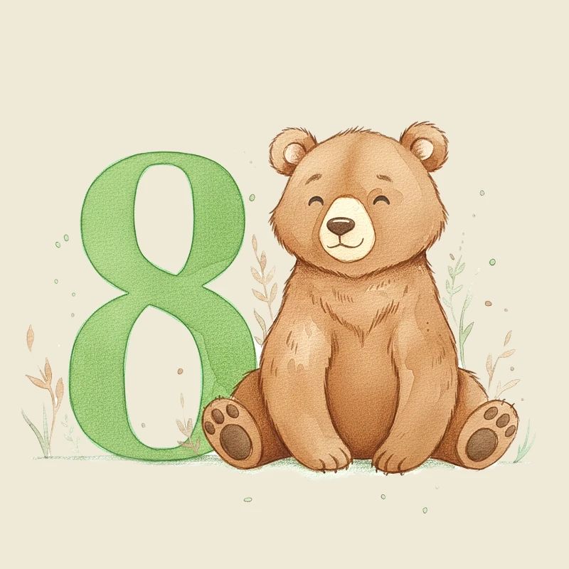 Ours aquarelle avec le numéro 8