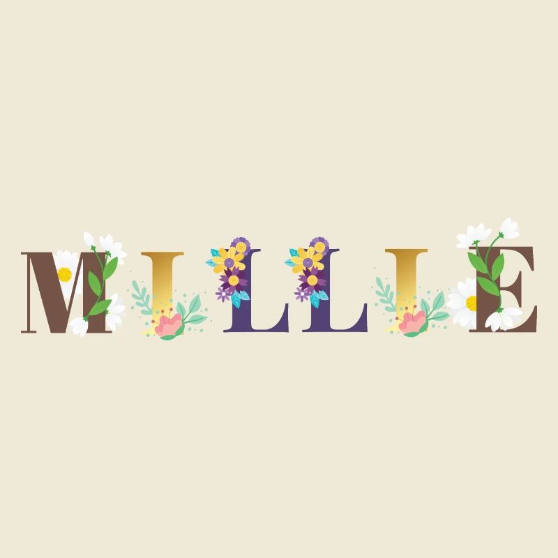 MILLIE Name Art avec fleurs brodées