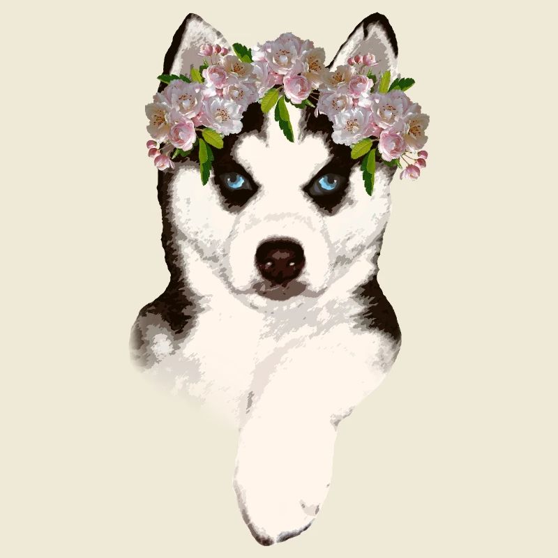 Husky avec couronne de fleurs