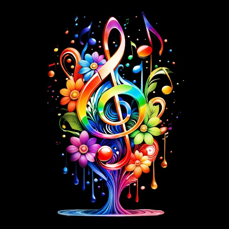 Musique, clé colorée avec des feuilles sur le lac.