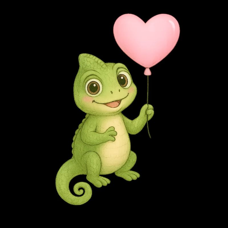 Petit caméléon avec un ballon en forme de cœur