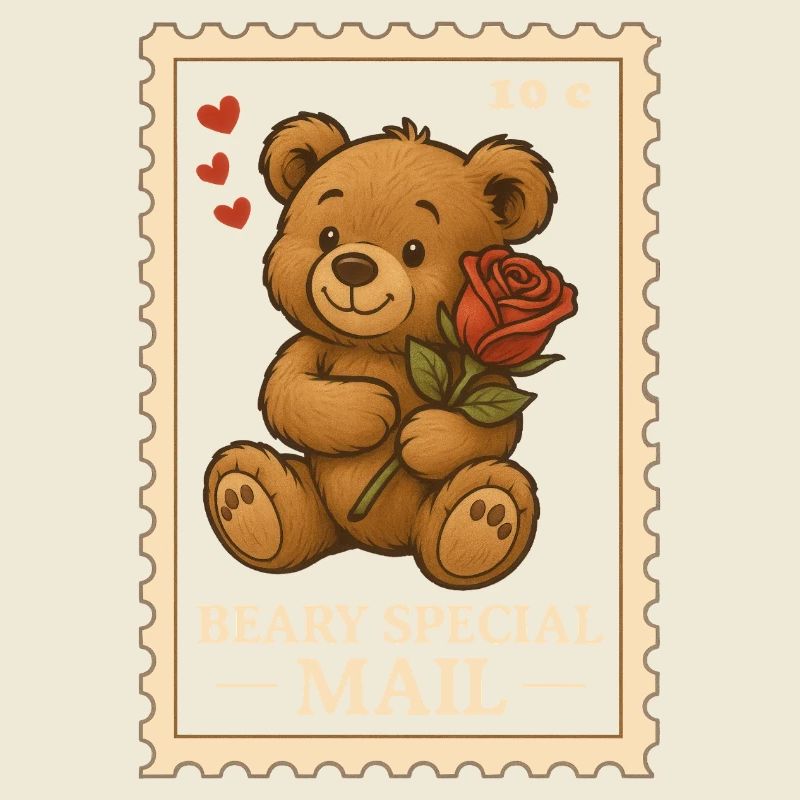 Valentinstag Briefmarke Teddybär mit Rose Motiv