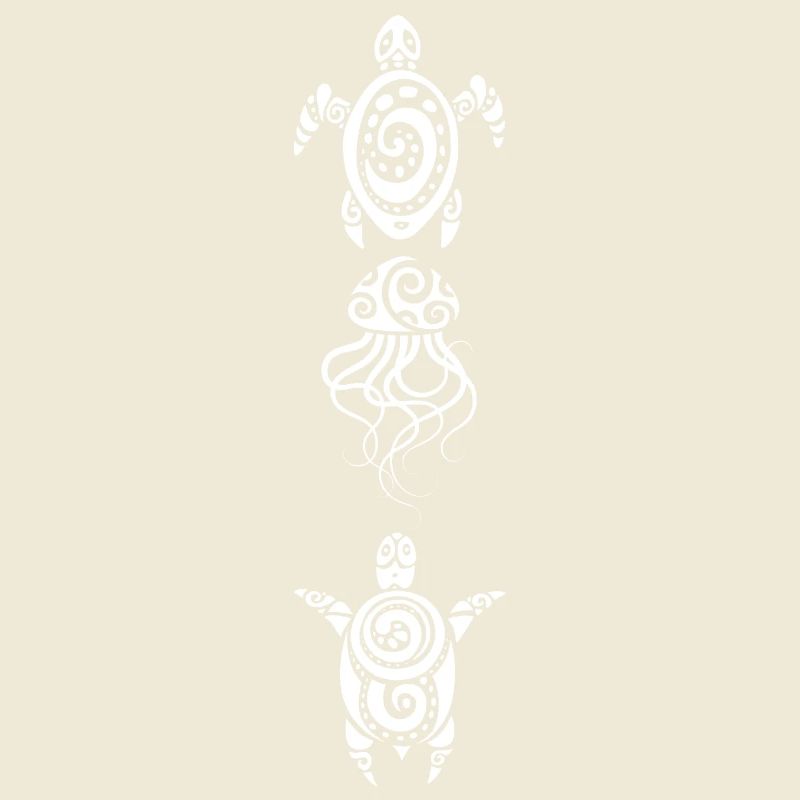 A jellyfish and two turtles (white)