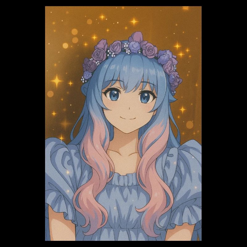 Couronne de fleurs Animefig avec cheveux pastel