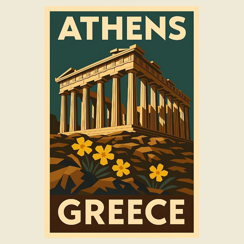Athènes Grèce – Affiche de voyage rétro Art déco