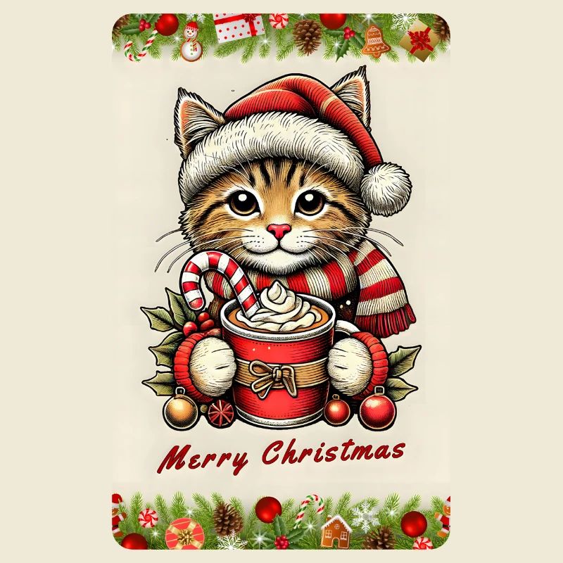 Chat de Noël au chocolat chaud