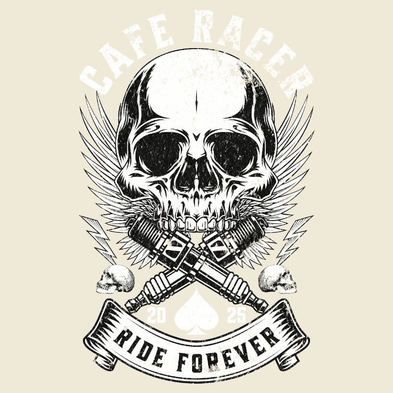 Cafe Racer Skull Ride Forever Biker