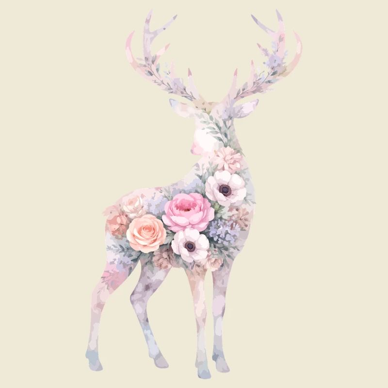 Hirsch Aquarell Silhouette Blumen