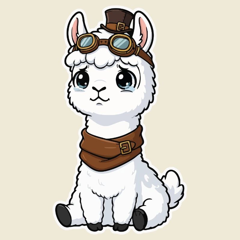 Steampunk Llama Cute Glowing Eyes Mascot