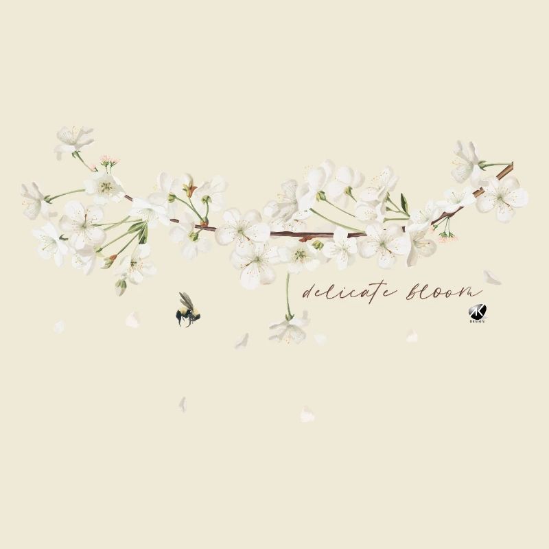 Cherry tree branch with white flowers illustration