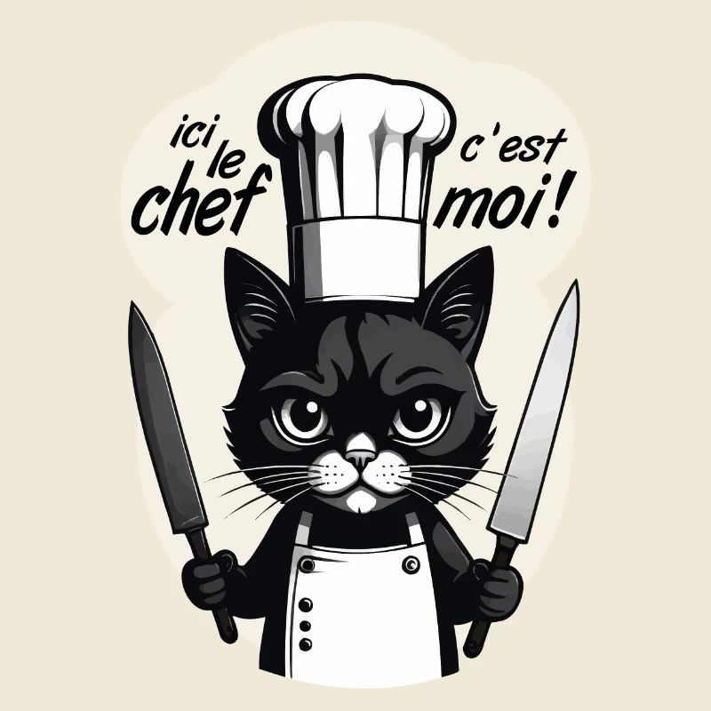 ici le chef c'est moi ! humour chat chef cuisine