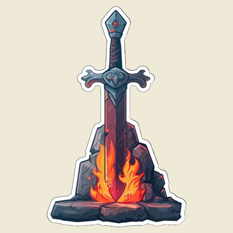 Fantasy RPG Épée avec du feu dans une pierre